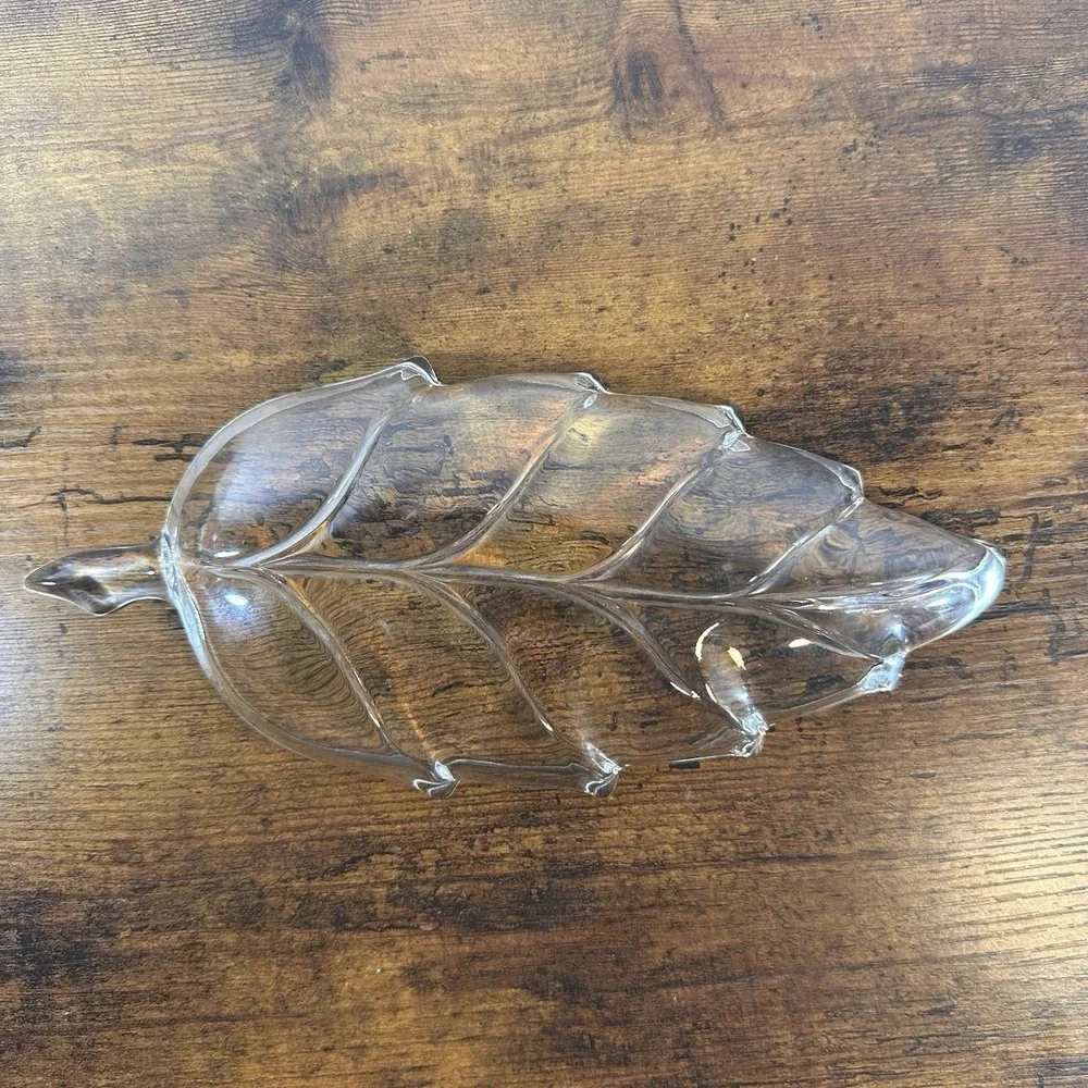 Vintage Clear Glass Leaf Shaped Relish Tray‎ Nut Trinket Dish 9.75